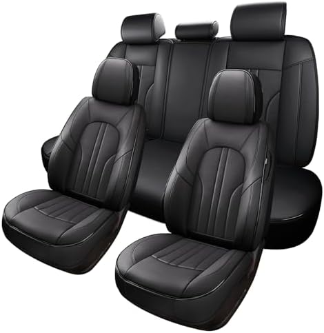 Car Seat Cover Full Set, Leather Car Seat Cover, Waterproof Seat Covers, Car Seat Cushion, Nappa Leather Seat Covers Car Seat Protector Universal Fit Most Cars Black