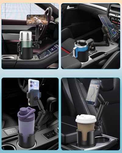 2-in-1 Cup Phone Holder for Car, 360° Adjustable Car Phone Mount