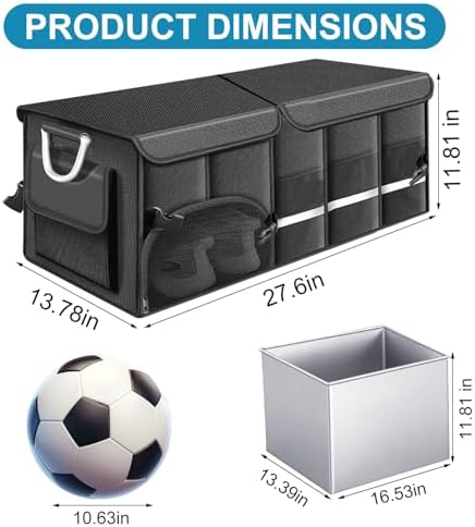 Car Trunk Organizer and Storage with Lid,92L Large Capacity Black