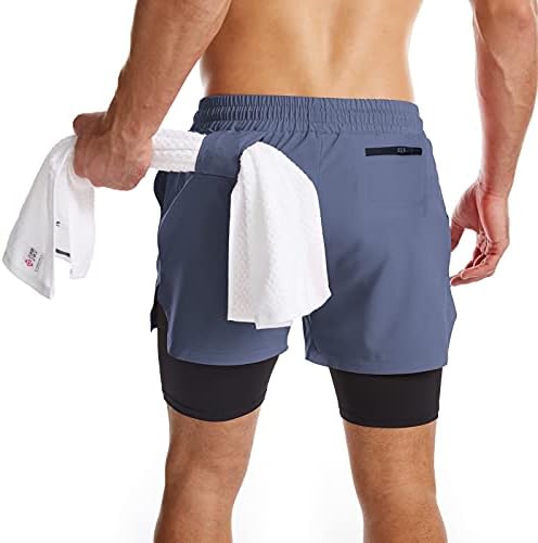 Mens 2 in 1 Running Shorts Workout Gym Athletic Shorts with Liner
