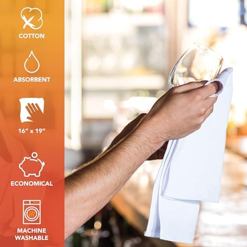 Arkwright Bar Mop Towels, Pack of 12, 100% Cotton Kitchen Dishcloths, Absorbent Quick Dry Cleaning Cloths for Restaurant, Bar and Home Kitchen, 16 x 19 in, White/Blue