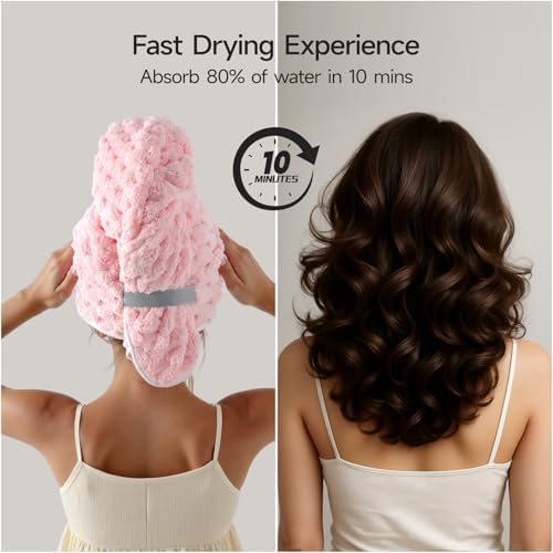 3 Pack Microfiber Hair Towels - Extra Large Hair Towel Wrap for Women, 24x42 inch Hair Towels with Elastic Strap, Super Soft Hair Drying Towels for Long, Thick, Curly Anti Frizz Turbans