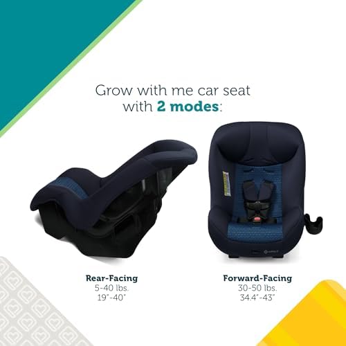 Smooth Ride Convertible Car Seat, 2-in-1 Rear & Forward Facing, 5-40 lbs, 30-50 lbs, Fits 3 Across, Slim Design, Latch, Machine-Washable, Travel-Ready, Crater Lake
