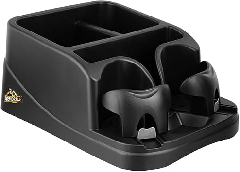 Armor All Car Console Organizer, Car Seat Organizer with 2 Adjustable Cup Holders, 3 Large Storage Compartments, Seatbel