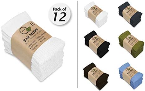 Towels Kitchen Bar Mops Towels, Pack of 12 Towels - 16 x 19 Inches, 100% Cotton Super Absorbent White Bar Towels, Multi-Purpose Cleaning Towels for Home and Kitchen Bars
