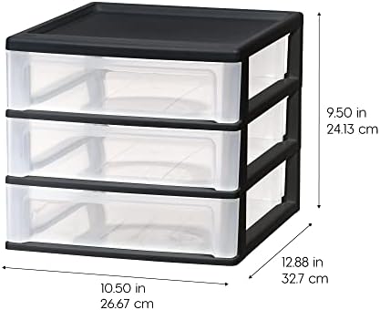 2-Pack, 3-Drawer Medium Plastic Stacking Desktop Organizer, Black