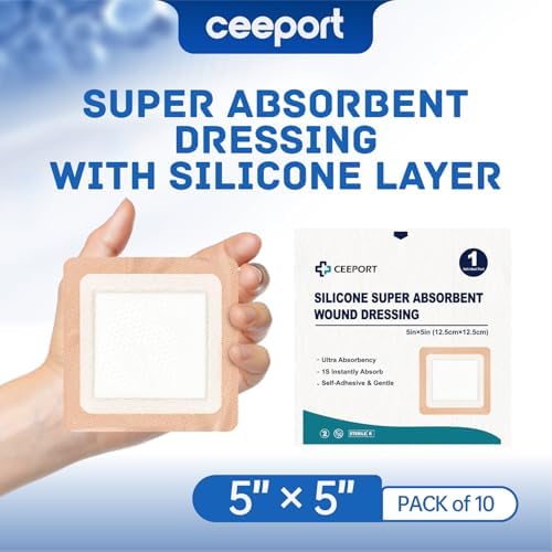 Silicone Super Absorbent Wound Dressing 5" x 5", 10 Individual Pack