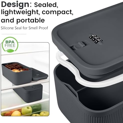 Small Lock Box,Lockable Storage Box with Combination Code for Medication Safe, Medicine Lock Box for Pills/First Aid Kits/Food/Snack Phone Jail,Locked Container for Home/Fridge/Office (Gray)