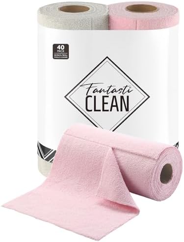 Kitchen Towels Roll, 40 Sheets, 10''x 10'' (Pink, Grayish)