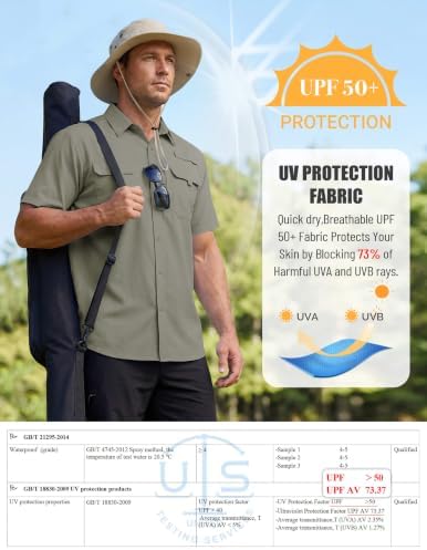 Men's Sun Protection Fishing Shirts UPF 50+ Lightweight Quick Dry Cooling Short Sleeve Shirts for Work Hiking Safari