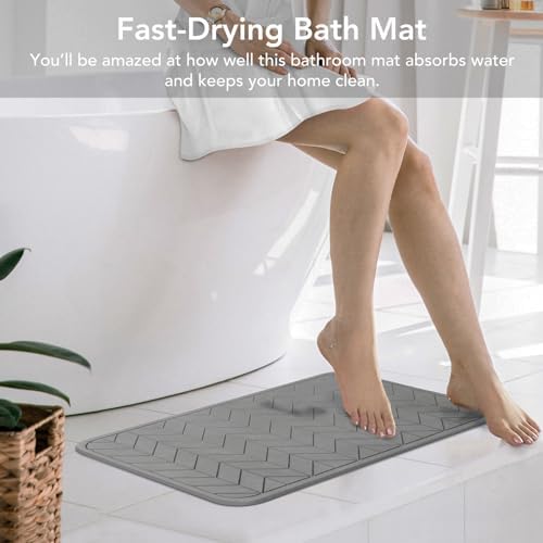 Stone Bath Mat, Diatomaceous Earth Shower Mat, Non-Slip Super Absorbent Quick Drying Bathroom Floor Mat, 2 Pack, Grey