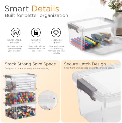 4 Packs Small Storage Bins with Lids 3.2 QT Plastic Storage Containers for Organizing Stackable Clear Storage Boxes