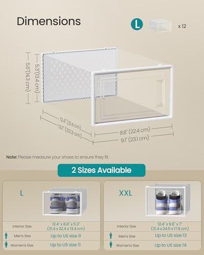 Shoe Boxes, Clear Plastic Sneaker Box, Pack of 12