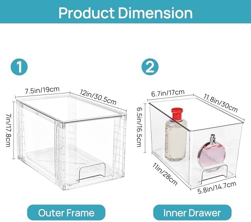 4 Pack Large Stackable Storage Drawers, Clear