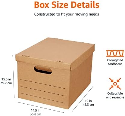 Moving and Storage Boxes with Handles and Lift-Off Lids, Medium, 19" x 14.5" x 15.5", Brown, 10-Pack