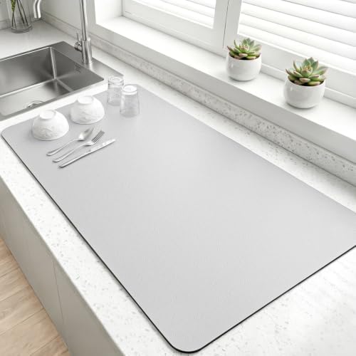 Extra Large Dish Drying Mat for Kitchen, 31.5"x17", Light Grey