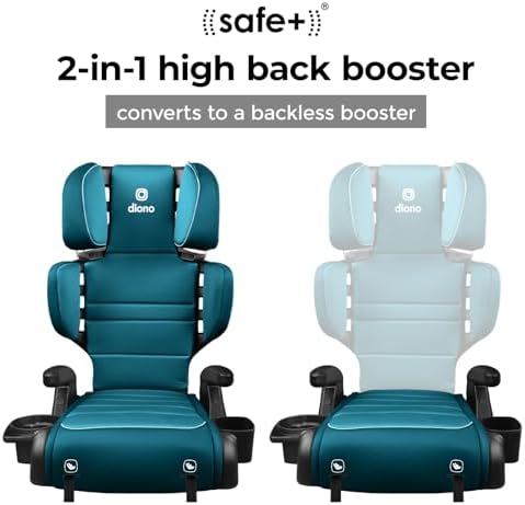 Diono Connect3 RXT 2-in-1 High Back Booster, Slim Fit 3-Across in Many Mid-Sized Sedans and SUVs, for Children from 40-120 lbs., Lightweight with Latch, Blue Razz Ice
