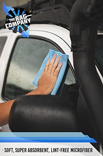 Standard Waffle Weave Towels, Microfiber Detailing, Window/Glass and Drying, Wax & Polish, Lint-Free, Streak-Free, 370gsm, 16in x 16in, Light Blue (6-Pack)