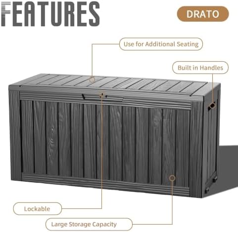 135 Gallon Deck Boxes Outdoor Waterproof Storage Box with Wheels