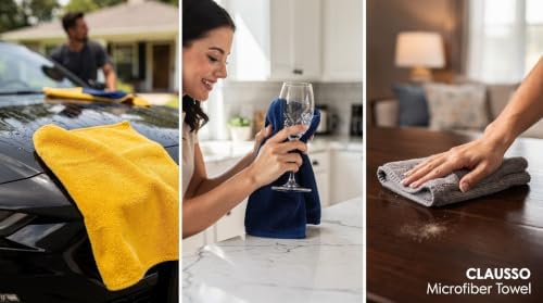 Microfiber Towels, Gray Yellow Blue, 6 Pack, 16 x 16 in