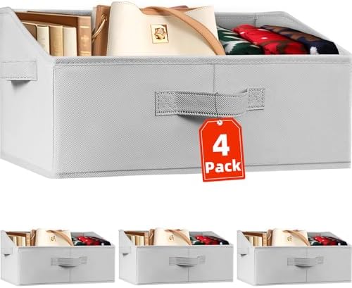 Closet Organizers Bins 4 Pack - Large Collapsible Shelf Organizer with Handles - Fabric Trapezoid Home Organization and Storage Baskets for Organizing Clothes Toy Blanket Towel Purse Hats