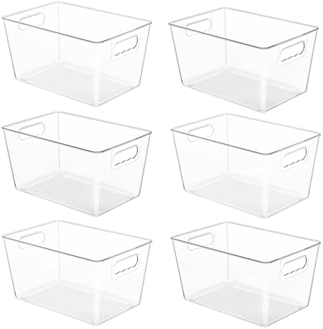 6 Pack Clear Storage Bins, Pantry Organizer Bins with Handle, Large