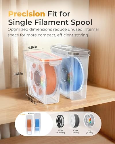 Pro Filament Storage Box – Precision-Fit Airtight Container for Single 1KG Spools, Flat-Lid Design for Stable Stacking, Premium Desiccant Moisture Control, 3D Printer Filament Storage 6 Pack