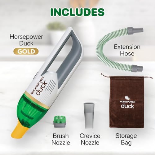 Duck Compact Cordless Vacuum, Ultra-Powerful Upgraded Battery for Extra-Long Run Time, AS SEEN ON TV, Strong Suction, Easy to Store, Portable & Rechargeable. Home & Auto (Duck Gold)