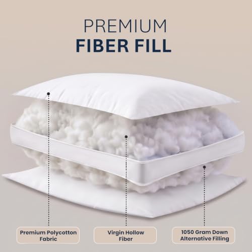 Gusset Bed Pillow, Hotel Pillows Queen Size Set of 2, White