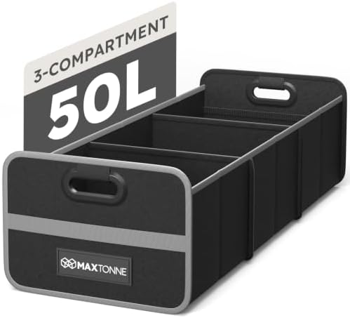 3-Comp Car Trunk Organizer with Securing Straps & Built-in Handles
