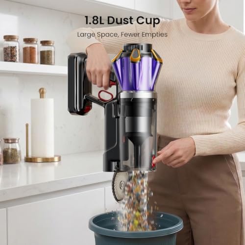 Cordless Vacuum Cleaner, 650W 60Kpa 70Mins Cordless Stick Vacuum with Hurricane Mode, 1.8L Cup, Anti-Tangle Vacuum Cordless, Self-Standing Vacuum Cleaners for Home Pet Hair Carpets