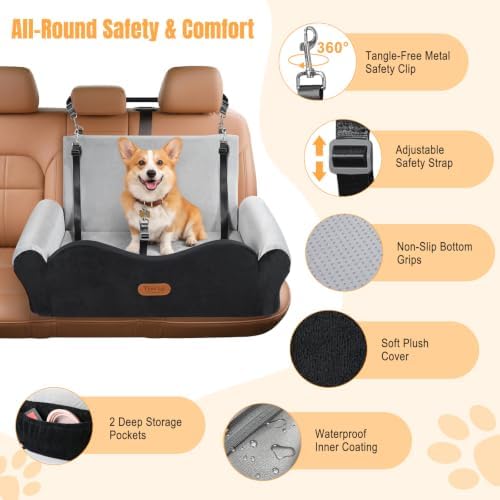 Elevated Dog Car Seat for 2 Small Dogs / 1 Large Dog Up to 60 LBS