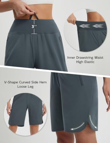 Women's Bermuda Long Shorts 9" Above Knee Length with Zipper Pockets