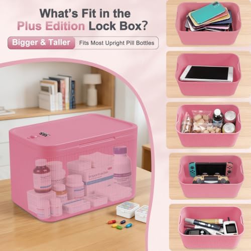 Upgraded Taller Lock Box for Medication, Phone Jail & Snacks – Large Lockable Storage Box with 3-Digit Combination Lock, Food-Safe BPA-Free Plastic– Medicine Lock Box for Home, Fridge, Travel