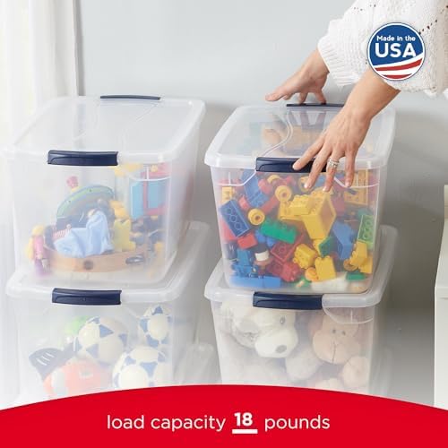 Cleverstore Clear 32 Qt, 6 Pack Stackable Plastic Storage Bins with Lids, Great for Closet and Laundry Storage, Organizing in the Home