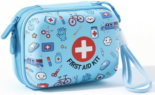 Mini First Aid Kit for Kids - 160 Pcs Hard Shell Emergency Kit, Blue