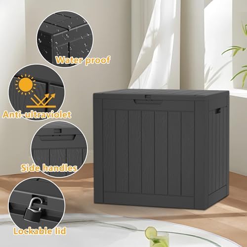 45 Gallon Outdoor Deck Box, Lockable Waterproof Outdoor Storage Boxes For Garden Tools,Indoor Cushions,Accessories Outside Storage Resin Weatherproof Container(Black)