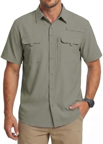 Men's Sun Protection Fishing Shirts UPF 50+ Lightweight Quick Dry Cooling Short Sleeve Shirts for Work Hiking Safari