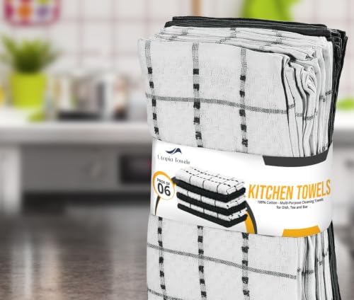 Kitchen Towels 12 Pack 15x25 Inch 100% Cotton Popcorn Terry, Black