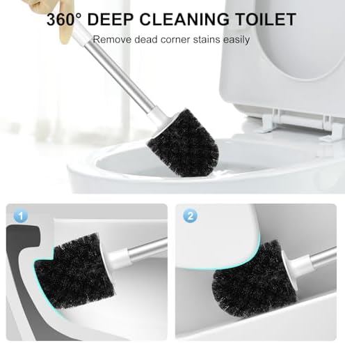Toilet Brush, Toilet Bowl Brush and Holder, White & Grey, 3 Packs