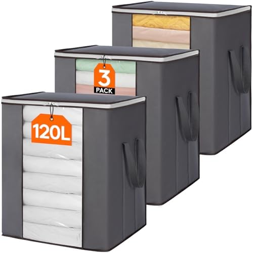 3 Pack 120L Extra Large Clothes Storage, Blanket Storage Bags