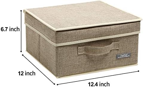 Fabric Storage Bins with Lids Small 4 Pack, Linen Foldable Storage Box with lids 4 Color Set 12.4in/12in/6.7in