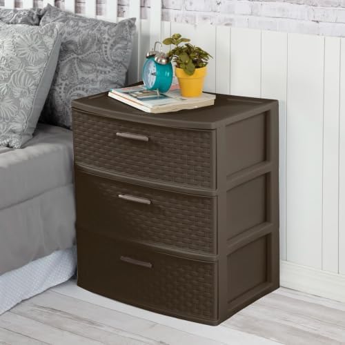 Wide 3 Drawer Weave Tower, Home Organizer, Espresso