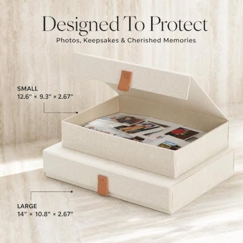 Decorative Photo Storage Boxes with Lids - Set of 2 Linen Organizers