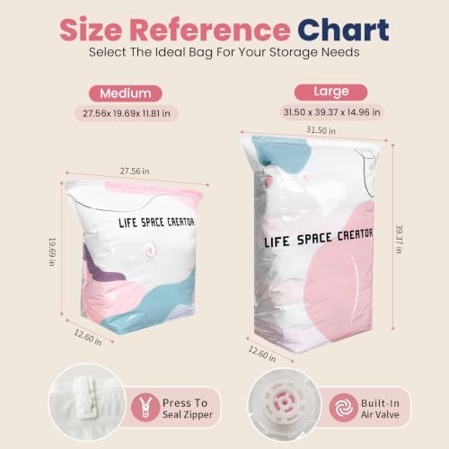 5PCS No Pump Vacuum Storage Bags, No Pump Large Vacuum Storage Compression Bags, Thick Airtight Reusable Organizer for Clothes Comforters Travel Moving Closet Storage (L)