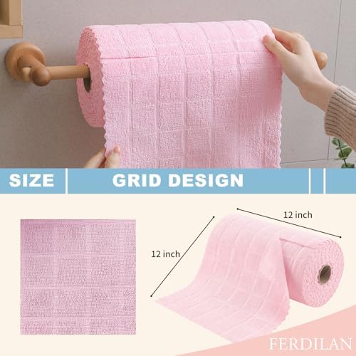 80 Pack Microfiber Cleaning Cloth Roll,Lint Free Rags Paper Towels & Tear Away Reusable Towels,Washable Shop Rags,Wash Cloths Dish Rags(12" x 12") for Car Kitchen Window Garage-Pink