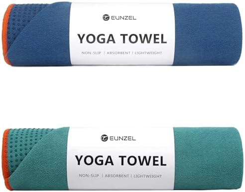 2 Pack Hot Yoga Towel with Grip Dot, Non Slip Yoga Mat Towe Sweat Absorbent Towel for Hot Yoga,Bikram, Pilates and Fitness 72" x 24", Dark Cyan/Steel Blue