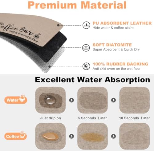Dish Drying Mat, 17"x 32" Super Absorbent & Hide Stain Coffee Mat, Cuttable Drying Mat for Kitchen Counter, Coffee Bar Accessories, Under Dish Rack, Coffee Maker, Espresso Machine, Linen