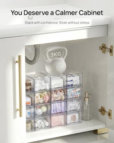 6 Pack Small Clear Stackable Storage Drawers for Desk, Countertop