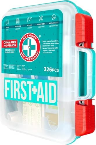 First Aid Kit, Teal, 326 Piece, Exceeds OSHA and ANSI Guidelines 100 People - Office, Home, Car, School, Emergency, Survival, Camping, Hunting and Sports